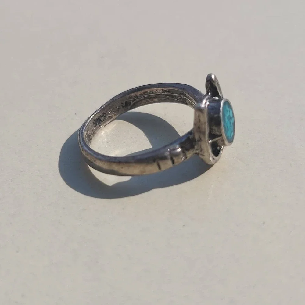Vintage Silver Tone Faux Turquoise Chip Ring Size 4.75 Blue Western Lucky